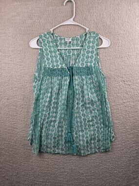 Crown & Ivy Sleeveless Tassel-Tie Patterened Tunic Top Size Medium